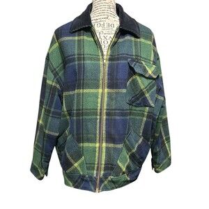 Vintage Ashley Scott Med Buffalo Plaid Wool  Coat Fishermen Boho Preppy School